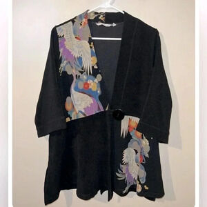 Soft Surroundings Lan Su Garden Wrap Cardigan Women's Size S Black